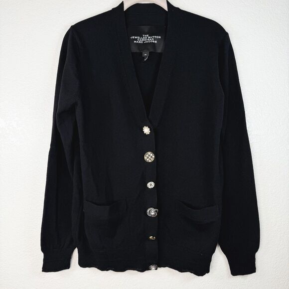 MARC JACOBS The Jewelled Button Cardigan Black SIZE XS Wool Cashmere Sweater - Picture 2 of 16